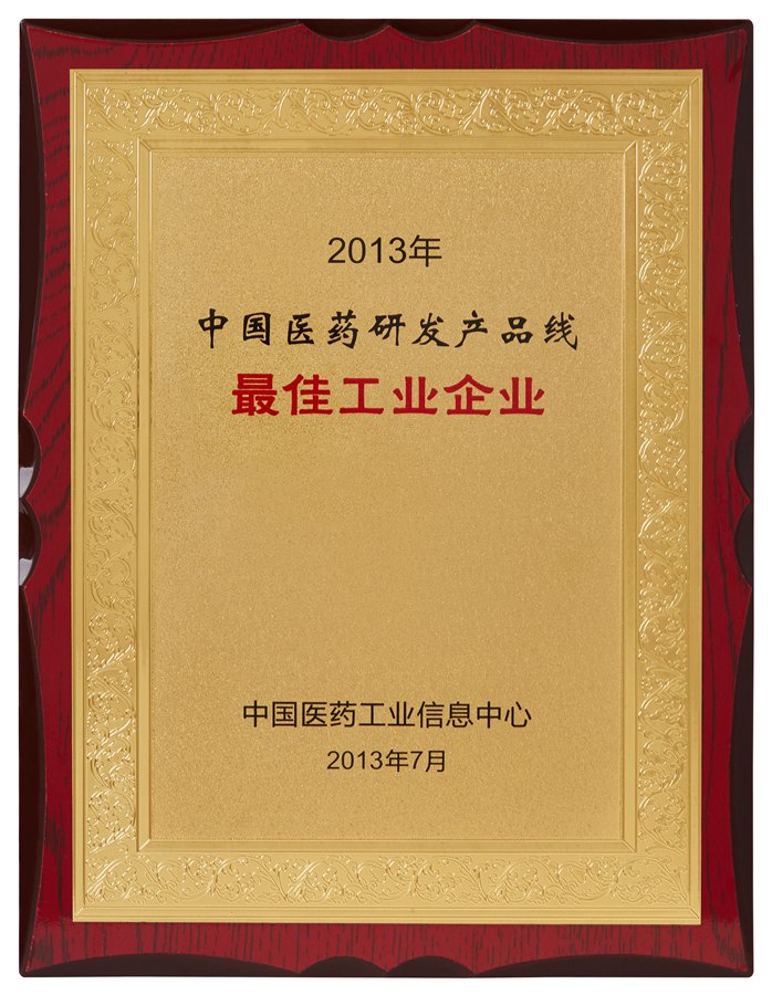 中國醫藥研發產品線最佳工業企業（2013）